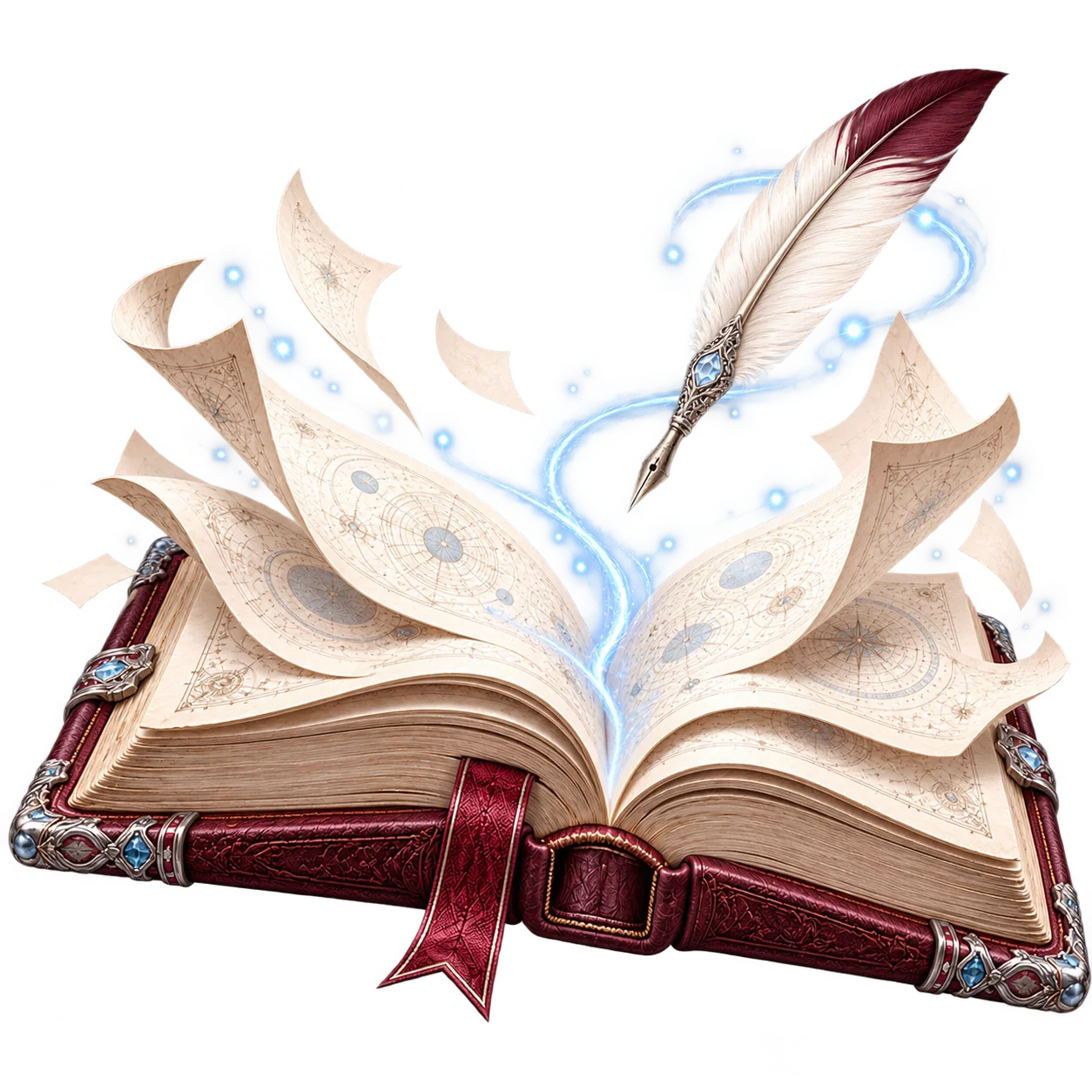Программы в записи Раскрытая книга заклинаний и парящее перо